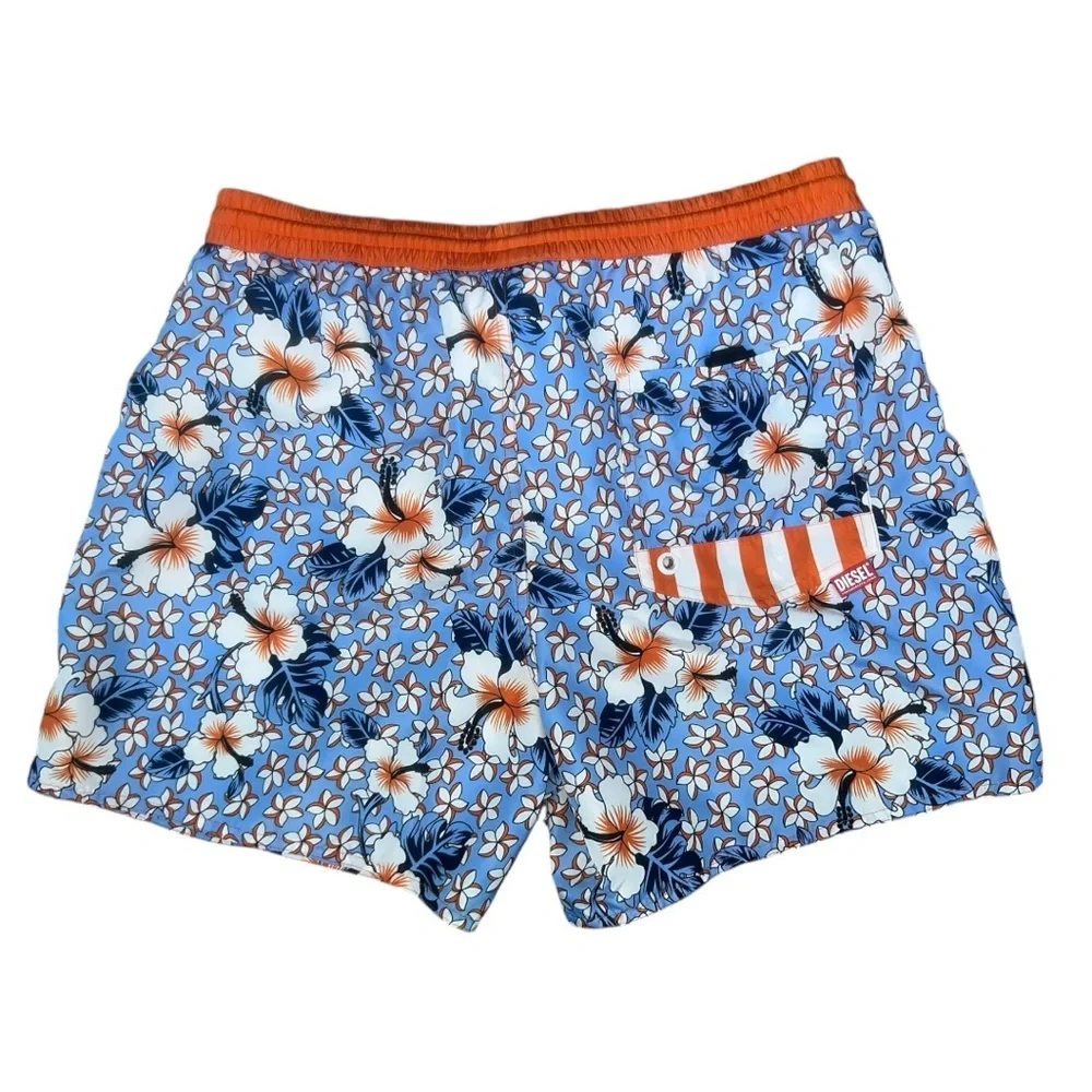 Diesel Men’s XL Floral Hibiscus Swim Trunks‎ Blue Orange XX Patch Y2K